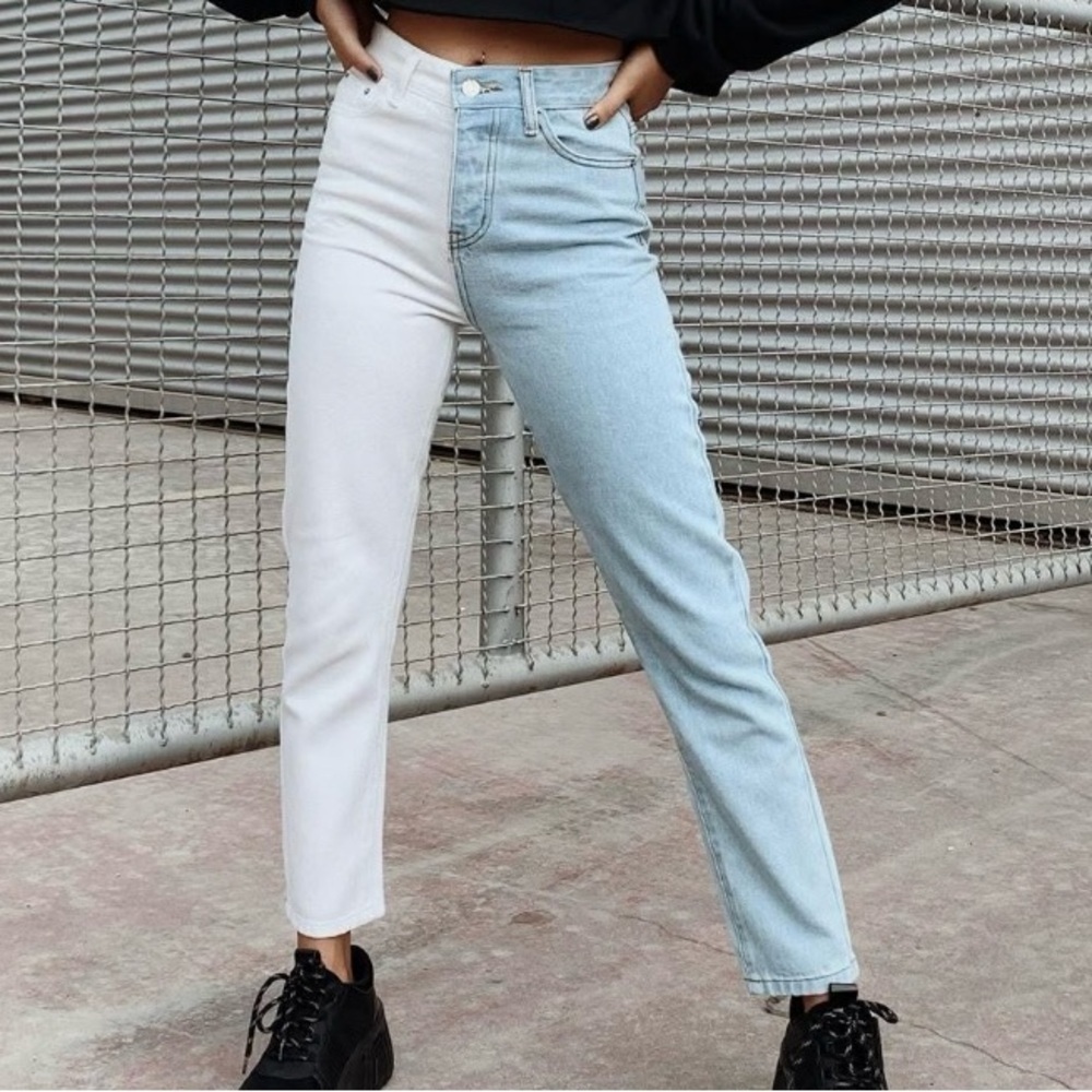 Afila Two-Tone Blue and White Women Jeans